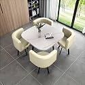 Round Dining Table Set for 4 Marble Table with Chairs Office Reception Desk and Chair Set Suitable for Lounge Living Room Office Space Modern and Elegant Design,Goose Yellow-Square-Leather