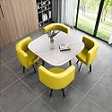 Round Dining Table Set for 4 Marble Table with Chairs Office Reception Desk and Chair Set Suitable for Lounge Living Room Office Space Modern and Elegant Design,Yellow-Square-Leather