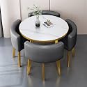 Round Dining Table Set for 4 Marble Table with Chairs Office Reception Desk and Chair Set Suitable for Lounge Living Room Office Space Modern and Elegant Design,Dark Gray-Round-Leather