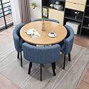 Round Dining Table Set for 4 with Marble Top and Chairs Office Reception Desk and Chair Set Suitable for Lounge Living Room Modern Furniture Dining Set,Dark Blue-Round-Fabric