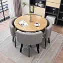 Round Dining Table Set for 4 Marble Table with Chairs Office Reception Desk and Chair Set Suitable for Lounge Living Room Office Space Modern and Elegant Design,Light Gray-Round-Fabric