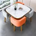 Round Dining Table Set for 4 Marble Table with Chairs Office Reception Desk and Chair Set Suitable for Lounge Living Room Office Space Modern and Elegant Design,Double Spell-Square-Leather