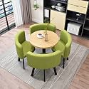 Round Dining Table Set for 4 with Marble Top and Chairs Office Reception Desk and Chair Set Suitable for Lounge Living Room Modern Furniture Dining Set,Dark Green-Round-Fabric