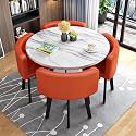 Round Dining Table Set for 4 with Marble Top and Chairs Office Reception Desk and Chair Set Suitable for Lounge Living Room Modern Furniture Dining Set,Orange 2-Circle-Cortex
