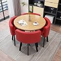 Round Dining Table Set for 4 with Marble Top and Chairs Office Reception Desk and Chair Set Suitable for Lounge Living Room Modern Furniture Dining Set,Red 1-Circle-Cortex