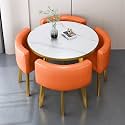 Round Dining Table Set for 4 with Marble Top and Chairs Office Reception Desk and Chair Set Suitable for Lounge Living Room Modern Furniture Dining Set,Orange-Round-Leather