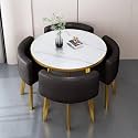 Round Dining Table Set for 4 with Marble Top and Chairs Office Reception Desk and Chair Set Suitable for Lounge Living Room Modern Furniture Dining Set,Black-Round-Leather