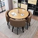 Round Dining Table Set for 4 Marble Table with Chairs Office Reception Desk and Chair Set Suitable for Lounge Living Room Office Space Modern and Elegant Design,Brown-Round-Fabric