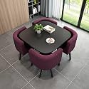 Round Dining Table Set for 4 Marble Table with Chairs Office Reception Desk and Chair Set Suitable for Lounge Living Room Office Space Modern and Elegant Design,Brown 1-Square-Fabric