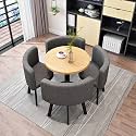 Round Dining Table Set for 4 with Marble Top and Chairs Office Reception Desk and Chair Set Suitable for Lounge Living Room Modern Furniture Dining Set,Gray 1-Circle-Fabric