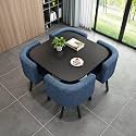 Round Dining Table Set for 4 with Marble Top and Chairs Office Reception Desk and Chair Set Suitable for Lounge Living Room Modern Furniture Dining Set,Blue-Square-Fabric