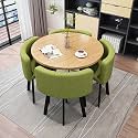 Round Dining Table Set for 4 Marble Table with Chairs Office Reception Desk and Chair Set Suitable for Lounge Living Room Office Space Modern and Elegant Design,Light Green-Round-Fabric