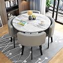 Round Dining Table Set for 4 Marble Table with Chairs Office Reception Desk and Chair Set Suitable for Lounge Living Room Office Space Modern and Elegant Design,Light Gray 1-Round-Cortex