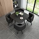 Round Dining Table Set for 4 with Marble Top and Chairs Office Reception Desk and Chair Set Suitable for Lounge Living Room Modern Furniture Dining Set,Black 1-Square-Leather