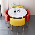 Round Dining Table Set for 4 with Marble Top and Chairs Office Reception Desk and Chair Set Suitable for Lounge Living Room Modern Furniture Dining Set,Double Spell-m-Circle-Cortex
