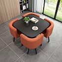 Round Dining Table Set for 4 with Marble Top and Chairs Office Reception Desk and Chair Set Suitable for Lounge Living Room Modern Furniture Dining Set,Orange-Square-Fabric