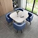 Round Dining Table Set for 4 with Marble Top and Chairs Office Reception Desk and Chair Set Suitable for Lounge Living Room Modern Furniture Dining Set,Purple-Square-Leather