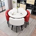 Round Dining Table Set for 4 with Marble Top and Chairs Office Reception Desk and Chair Set Suitable for Lounge Living Room Modern Furniture Dining Set,Double Spell-q-Circle-Cortex