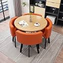 Round Dining Table Set for 4 Marble Table with Chairs Office Reception Desk and Chair Set Suitable for Lounge Living Room Office Space Modern and Elegant Design,Light Orange-Round-cortical