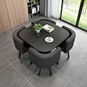 Round Dining Table Set for 4 Marble Table with Chairs Office Reception Desk and Chair Set Suitable for Lounge Living Room Office Space Modern and Elegant Design,Brown-Square-Fabric