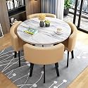 Round Dining Table Set for 4 with Marble Top and Chairs Office Reception Desk and Chair Set Suitable for Lounge Living Room Modern Furniture Dining Set,Light Coffee 1-Round-Cortex
