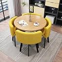 Round Dining Table Set for 4 with Marble Top and Chairs Office Reception Desk and Chair Set Suitable for Lounge Living Room Modern Furniture Dining Set,Yellow-Circle-Fabric