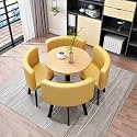 Round Dining Table Set for 4 Marble Table with Chairs Office Reception Desk and Chair Set Suitable for Lounge Living Room Office Space Modern and Elegant Design,Yellow 2-Circle-Cortex