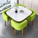 Round Dining Table Set for 4 Marble Table with Chairs Office Reception Desk and Chair Set Suitable for Lounge Living Room Office Space Modern and Elegant Design,Green-Square-Leather