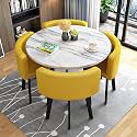 Round Dining Table Set for 4 with Marble Top and Chairs Office Reception Desk and Chair Set Suitable for Lounge Living Room Modern Furniture Dining Set,Yellow 1-Circle-Cortex