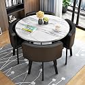 Round Dining Table Set for 4 Marble Table with Chairs Office Reception Desk and Chair Set Suitable for Lounge Living Room Office Space Modern and Elegant Design,Dark Black 1-Round-Cortex