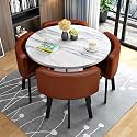 Round Dining Table Set for 4 with Marble Top and Chairs Office Reception Desk and Chair Set Suitable for Lounge Living Room Modern Furniture Dining Set,Coffee 1-Round-Cortex