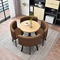 Round Dining Table Set for 4 Marble Table with Chairs Office Reception Desk and Chair Set Suitable for Lounge Living Room Office Space Modern and Elegant Design,Brown 1-Round-Fabric
