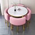 Round Dining Table Set for 4 with Marble Top and Chairs Office Reception Desk and Chair Set Suitable for Lounge Living Room Modern Furniture Dining Set,Pink-Round-Leather