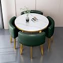 Round Dining Table Set for 4 with Marble Top and Chairs Office Reception Desk and Chair Set Suitable for Lounge Living Room Modern Furniture Dining Set,Dark Green-Round-Leather