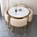 Round Dining Table Set for 4 Marble Table with Chairs Office Reception Desk and Chair Set Suitable for Lounge Living Room Office Space Modern and Elegant Design,Light Brown-Round-Leather