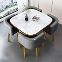 Round Dining Table Set for 4 with Marble Top and Chairs Office Reception Desk and Chair Set Suitable for Lounge Living Room Modern Furniture Dining Set,Dark Gray-Square-Leather