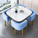 Round Dining Table Set for 4 with Marble Top and Chairs Office Reception Desk and Chair Set Suitable for Lounge Living Room Modern Furniture Dining Set,Sky Blue-Square-Leather