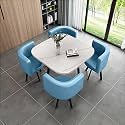 Round Dining Table Set for 4 with Marble Top and Chairs Office Reception Desk and Chair Set Suitable for Lounge Living Room Modern Furniture Dining Set,Sky Blue 1-Square-Cortex