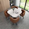 Round Dining Table Set for 4 with Marble Top and Chairs Office Reception Desk and Chair Set Suitable for Lounge Living Room Modern Furniture Dining Set,Brown-Square-Leather