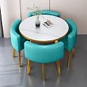 Round Dining Table Set for 4 with Marble Top and Chairs Office Reception Desk and Chair Set Suitable for Lounge Living Room Modern Furniture Dining Set,Blue-Round-Leather