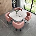 Round Dining Table Set for 4 with Marble Top and Chairs Office Reception Desk and Chair Set Suitable for Lounge Living Room Modern Furniture Dining Set,Pink-Square-Leather