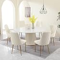 Round Dining Table Set for 6, 53" White Round Dining Table, Space Saving Kitchen Marble Table, Sintered Stone Table with 6 PU Chairs