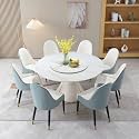 Round Dining Table Set for 8, Modern 59" Sintered Stone Kitchen Table with 31.5" Round Turntable and 8 PU Leather Chairs Set, 9 Pieces Dining Room Sets for Kitchen