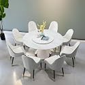 Round Dining Table Set for 8, Modern 59" Sintered Stone Kitchen Table with 31.5" Round Turntable and 8 PU Leather Chairs Set, 9 Pieces Dining Room Sets for Kitchen,Grey