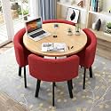 Round Dining Table Set, Round Dining Table and Chairs Set 4, Office Reception Room Club Table and Chair Set, Space-Saving Small Meeting Room Table for Home Living Room Balcony Cafe Break Roo