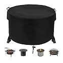 Round Fire Pit Cover 36" Dia X 24" H, 600D Strong Tear Resistant, Waterproof &amp; UV Resistant Outdoor Cover, Fit for 33",34" ,35",36" Round Gas Firepits, Fire tables or Fire bowls, Black