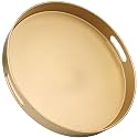 Round Gold Decorative Serving Tray with Handles, 13” Versatile Ottoman Tray for Coffee Table, Entertaining, Outdoor Patio, Living Room