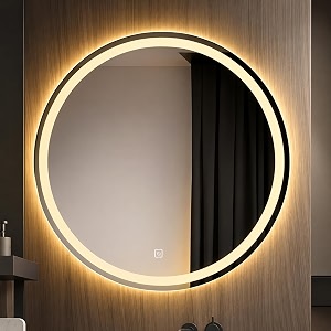 nevex 24x24 inch round led wall mirror  frameless bathroom vanity mirror with smart 3 tone lighting cool white natural white amp warm white  modern wash basin amp home dcor mirror