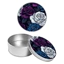 Round Metal Tin Container with Removable Lid, Hand-drawn Rose Durable Metal Storage Box for Crafts Snacks Candies Office Supplies Small Items 3.54 x 1.38 inch– Single Pack