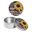 Round Metal Tin Container with Removable Lid, Sunflowers Flag Durable Metal Storage Box for Crafts Snacks Candies Office Supplies Small Items 3.54 x 1.38 inch– Single Pack